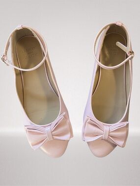 Janie and Jack Girls Pink Bow Dress Flats Size 4K Ankle Strap Shoes